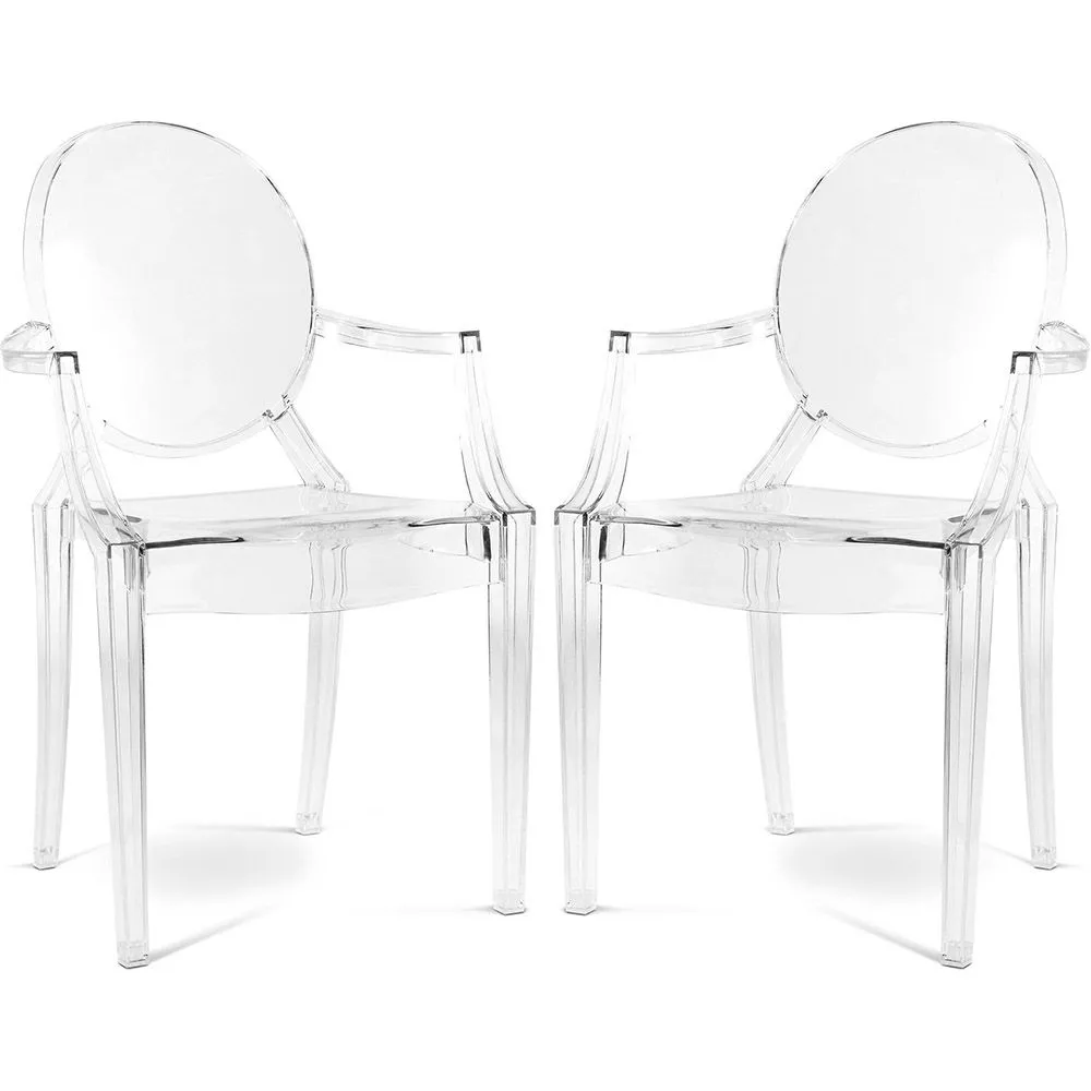 Pacote com 2 cadeiras de jantar transparentes - Design com apoio de braços - Louis XIV image 8