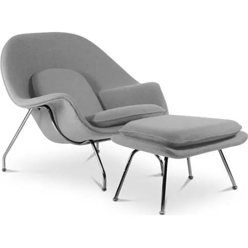  Poltrona de Design com Descanso de Pés - Estofado em Tecido - Womb image 8