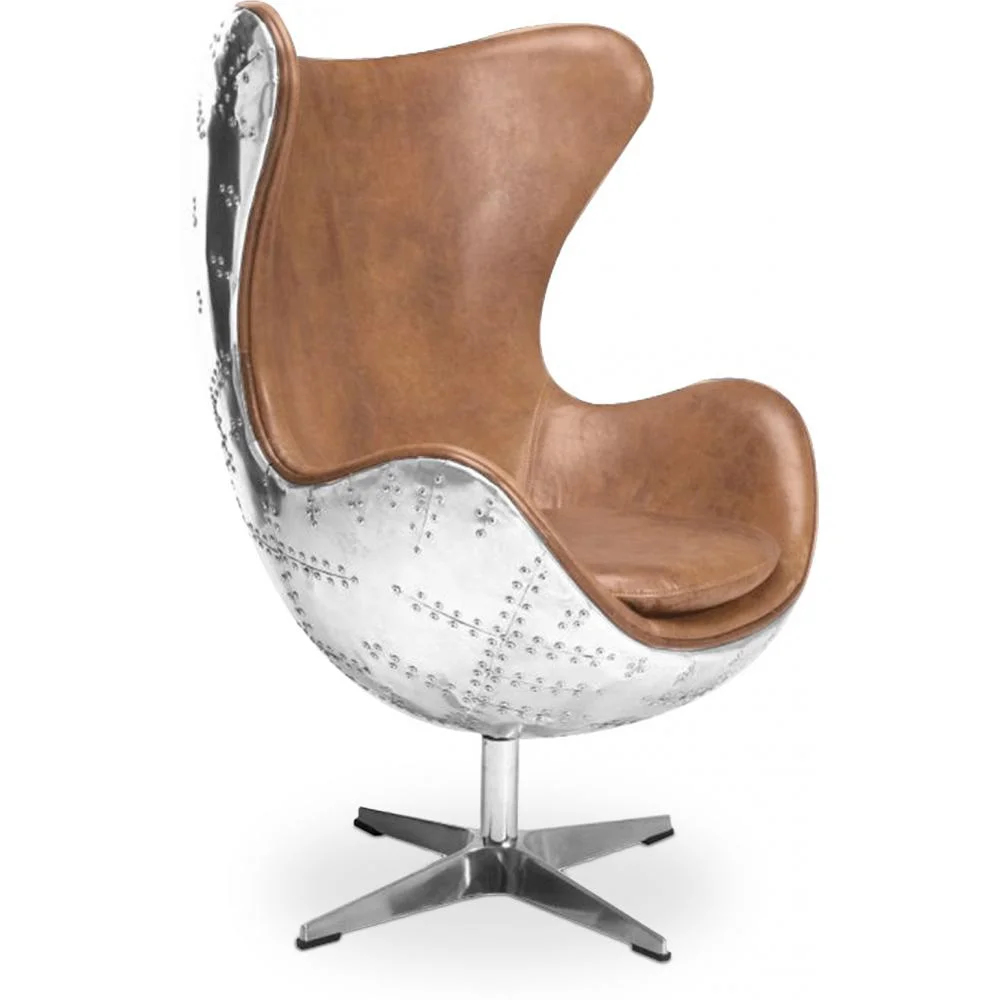  Poltrona de Design com Braços - Design em forma de Ovo - Couro e Metal - Cocoon


 image 8