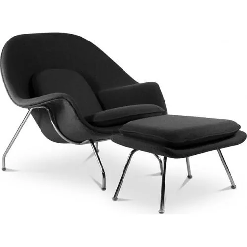  Poltrona de Design com Descanso de Pés - Estofado em Tecido - Womb image 8