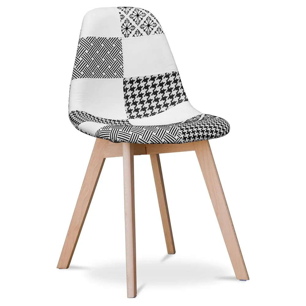 Cadeira de Jantar - Estofada em Patchwork Preto e Branco - Denisse image 8