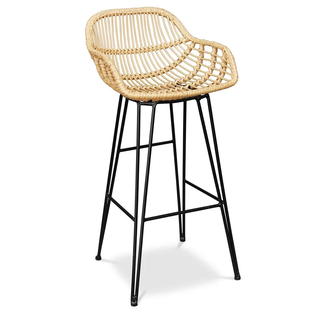 Banco Bar em Rattan com Braços - Estilo Boho Bali - 75cm - Many image 8